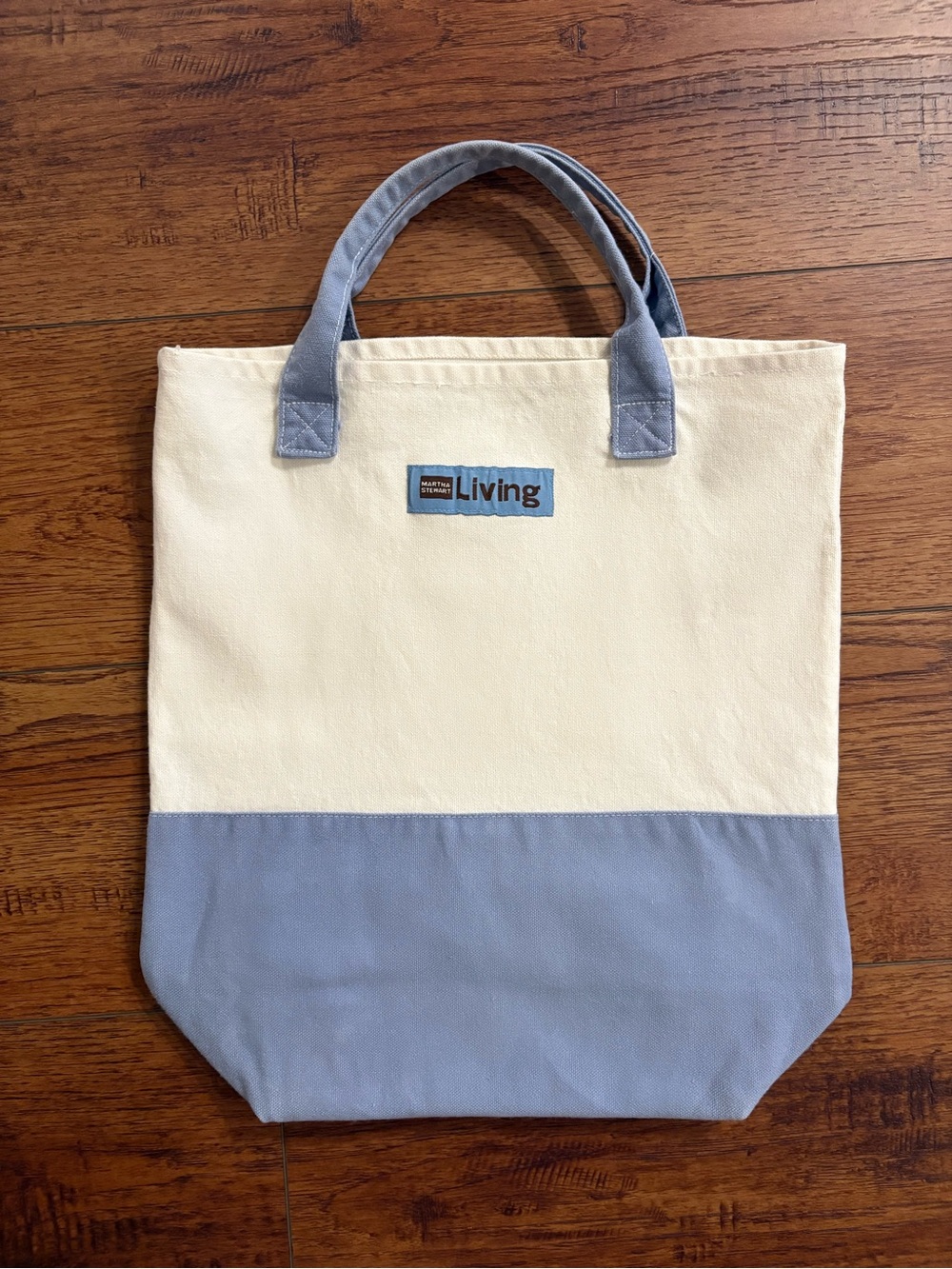 Martha Stewart Living Blue Cream Canvas Tote Bag Coastal Market Shopper